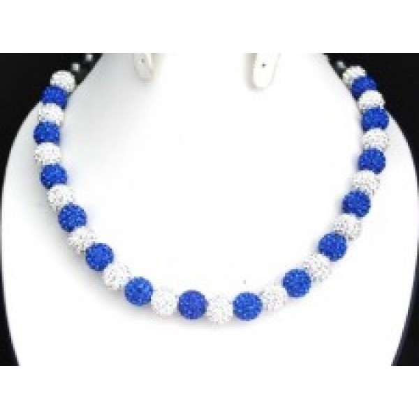 Lovely Royal Blue And Silver White Real Crystal Necklace - Asian Party Wear