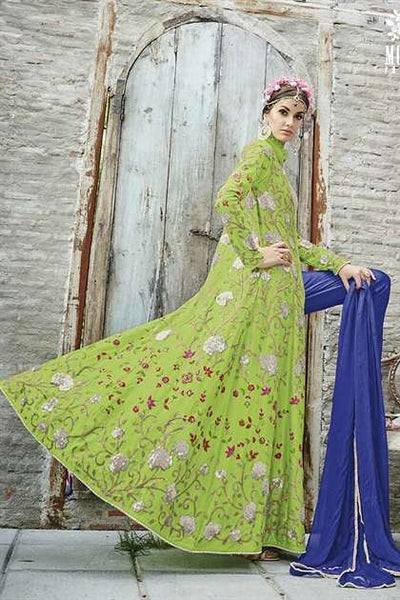 M24003 LIGHT GREEN MOHINI HEAVEY EMBROIDERED ANARKALI DRESS - Asian Party Wear