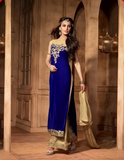 M2508 Blue MAISHA MASKEEN VELVET SUIT - Asian Party Wear