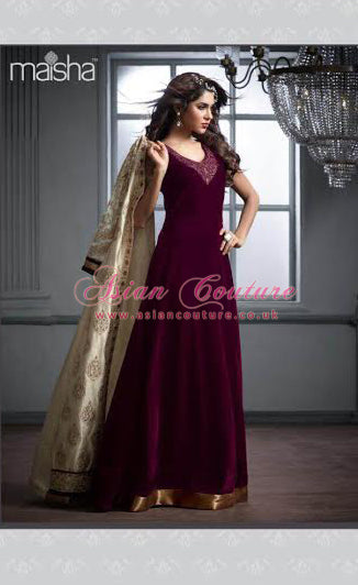 M2602 MAROON AND SLIVER MAISHA DESIGNER JACKET STYLE SUIT - Asian Party Wear