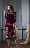 ZM2607 PLUM AND GOLD MASKEEN MAISHA DESIGNER DRESS - Asian Party Wear