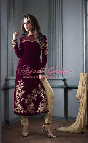 ZM2607 PLUM AND GOLD MASKEEN MAISHA DESIGNER DRESS - Asian Party Wear