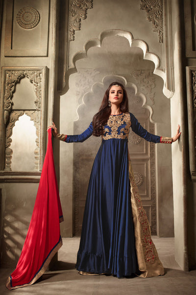 3505 NAVY BLUE AND GOLD MAISHA MASKEEN ASTER PARTY WEAR SUIT - Asian Party Wear