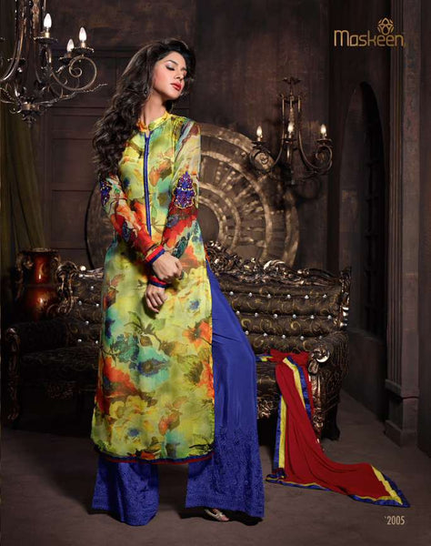 MA2005 Yellow and Blue SENORA BY MASKEEN WEDDING WEAR SALWAR SUIT - Asian Party Wear