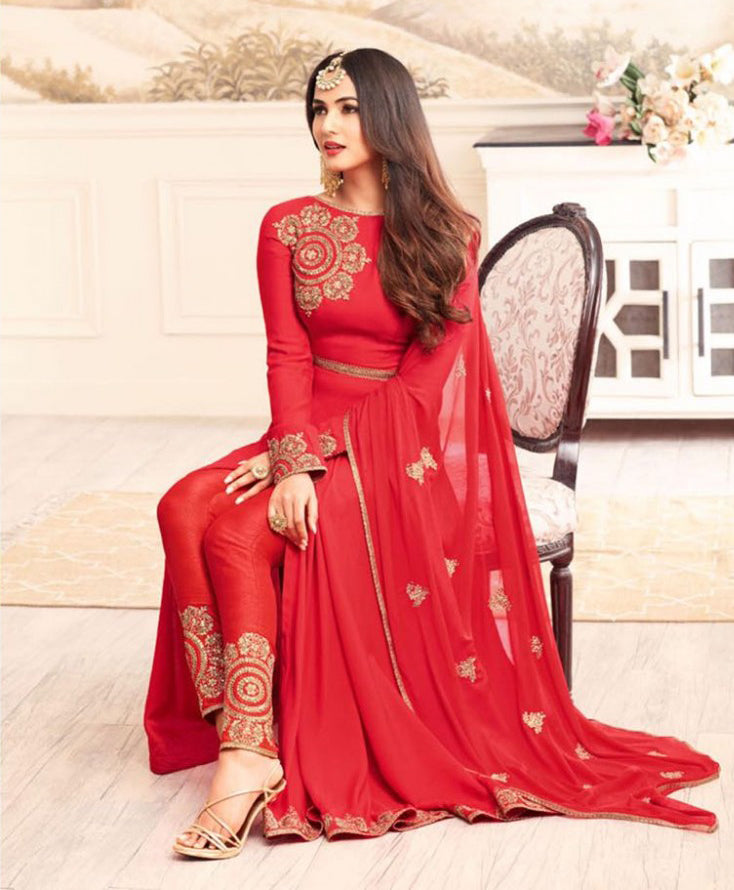 4601 RED MAISHA DESIGNER WEDDING WEAR SLIT STYLE DRESS