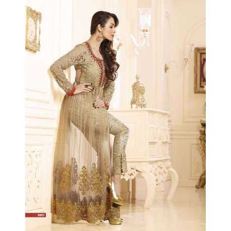 Malaika Arora Khan Glossy 3 Show Stopper Golden Faux Georgette Party wear - Asian Party Wear