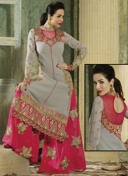 Malaika Arora Khan Glossy Show Stopper Sleet Grey Party wear - Asian Party Wear