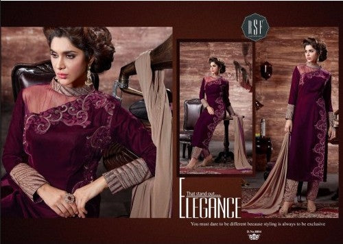 MAROON DIMPY VELVET DESIGNER WINTER SUIT - Asian Party Wear