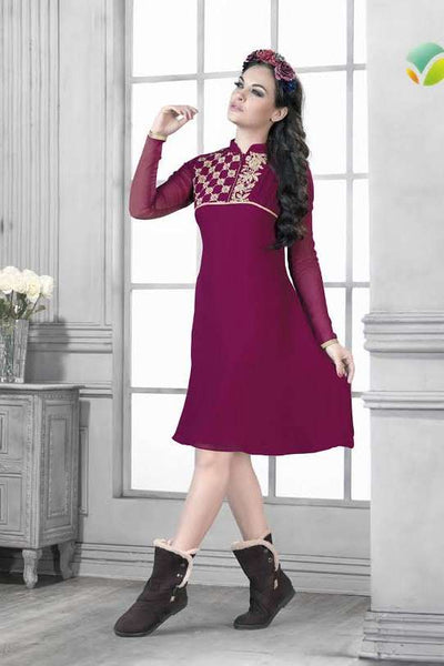 MAROON READYMADE GEORGETTE KURTI - Asian Party Wear