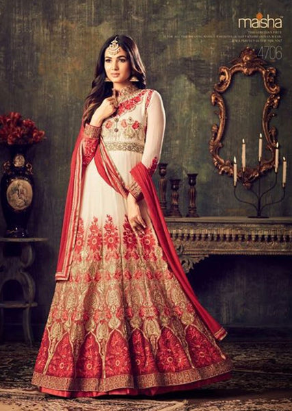 MZ4706 WHITE AND RED MAISHA AZARA BRIDAL WEDDING WEAR DRESS - Asian Party Wear