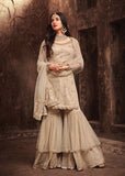 BEIGE PAKISTANI PARTY WEAR GHARARA PANT SUIT - Asian Party Wear