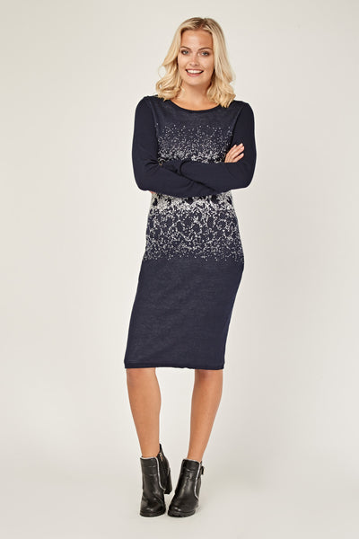 Navy Blue Winter Contrast Knit Jumper Dress - Asian Party Wear