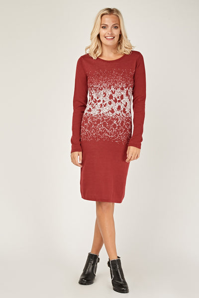 Wine Winter Contrast Knit Jumper Dress - Asian Party Wear