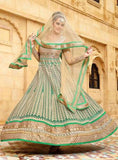 27001 GREEN AND GOLD MOHINI GLAMOUR LEHENGA SUIT - Asian Party Wear