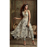 ZML2401 White And Grey Floral Lavish By Maisha Party Dress - Asian Party Wear