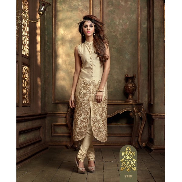 ZML2408 Beige Maisha Lavish Party Dress - Asian Party Wear