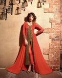 MN2703 FIESTA ORANGE MAISHA NEERJA JACKET STYLE GEORGETTE SUIT - Asian Party Wear