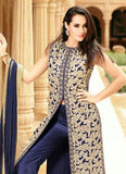 27007 BLUE AND GOLDEN MOHINI GLAMOUR DESIGNER DRESS - Asian Party Wear