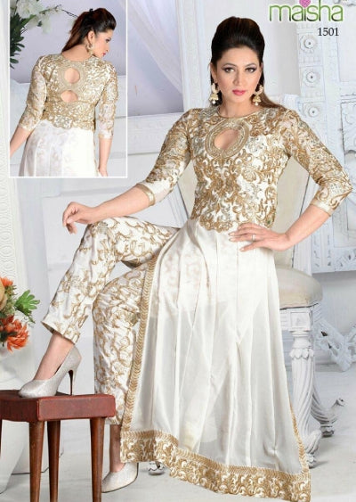 ZMS150B WHITE COLOUR MAISHA MASKEEN GAUHAR KHAN SALWAR KAMEEZ SUIT - Asian Party Wear