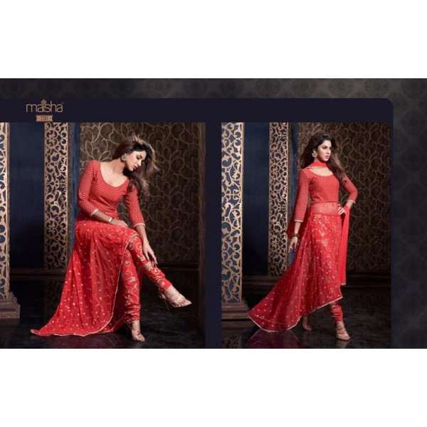 MS2301 - RED MAISHA HARMAN PARTY WEAR SUIT - Asian Party Wear