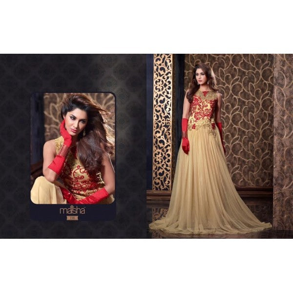 MS2305 - Gold And Red MAISHA HARMAN PARTY WEAR SUIT - Asian Party Wear