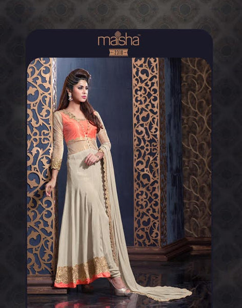 MS2310 - ORANGE AND CREAM MAISHA HARMAN PARTY WEAR SUIT - Asian Party Wear