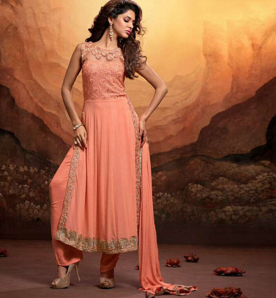 MSH180 Peach Echo MASKEEN BY MAISHA GEORGETTE SALWAR SUIT - Asian Party Wear