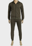 Olive Mens Fleece Lined Designer King Couture 2-Piece Tracksuit - Asian Party Wear