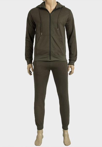 Olive Mens Fleece Lined Designer King Couture 2-Piece Tracksuit - Asian Party Wear
