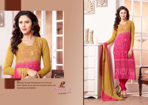 Mustard and Pink ZEENAT 2 CASUAL WEAR CHIFFON SALWAR SUIT - Asian Party Wear