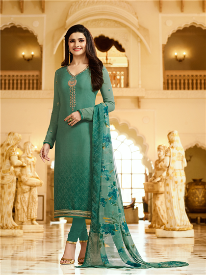 Green Royal Kaseesh Crepe Silkina Designer Salwar Suit - Asian Party Wear