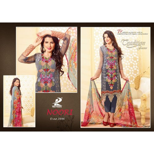 N3996 GREY NOORI DESIGNER GEORGETTE SALWAR KAMEEZ SUIT - Asian Party Wear