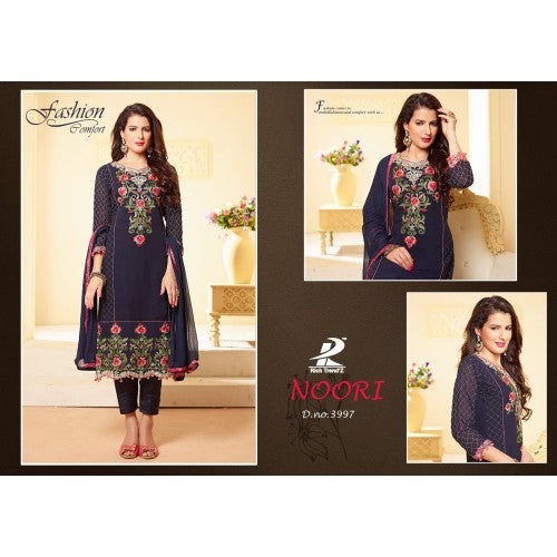 N3997 NAVY BLUE NOORI DESIGNER GEORGETTE SALWAR KAMEEZ SUIT - Asian Party Wear