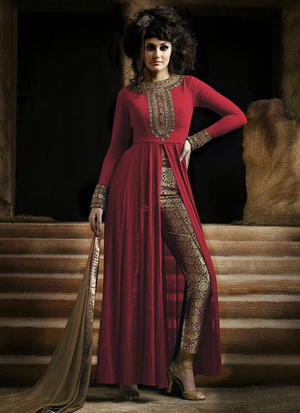 NAKKASHI 3021A ORIGINAL RED COLOUR DESIGNER PARTY WEAR SUIT - Asian Party Wear