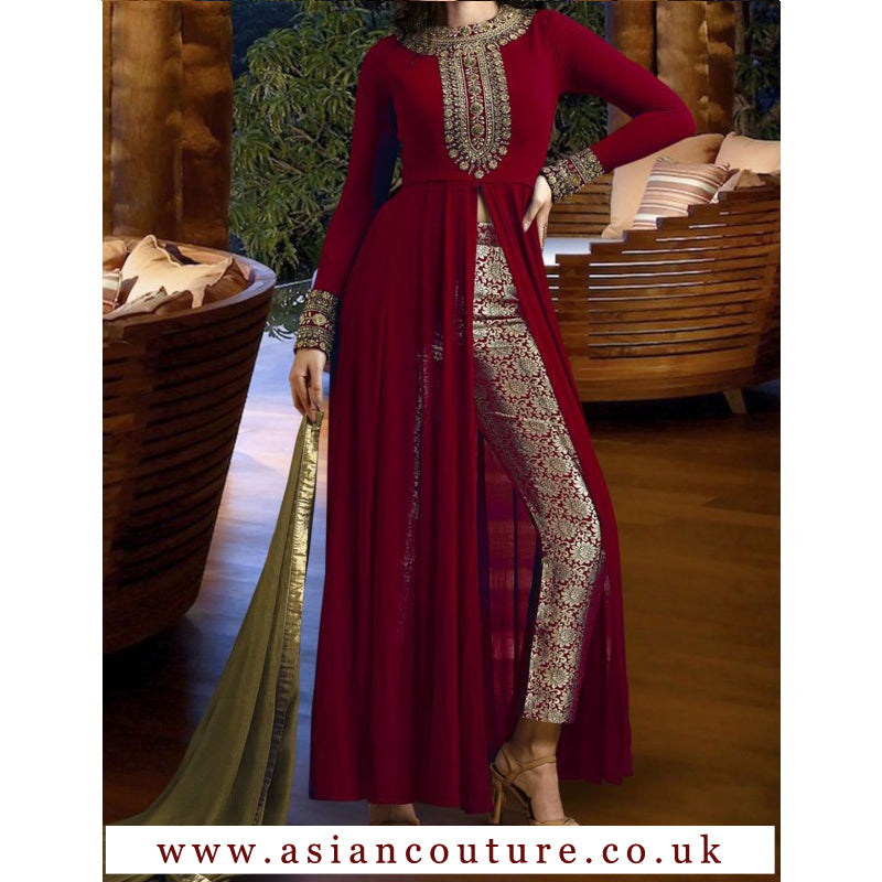 Buy Designer Partywear Maroon Pure Dola Silk Salwar Suit -- Miraamall - USA  UK Canada