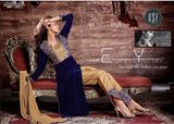 NAVY BLUE DIMPY VELVET DESIGNER WINTER SUIT - Asian Party Wear