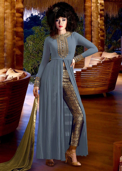 NB3021 GREY JALAK GEORGETTE ANARKALI SUIT - Asian Party Wear