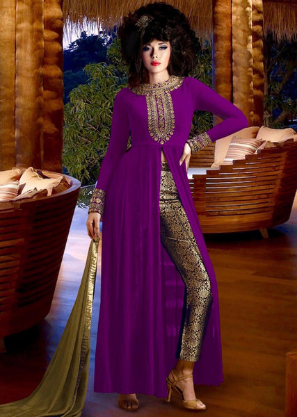 NC3021 PURPLE JALAK GEORGETTE ANARKALI SUIT - Asian Party Wear