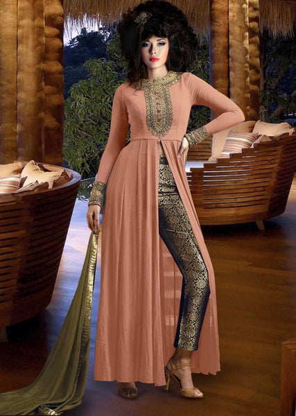 ND3021 PEACH JALAK GEORGETTE ANARKALI SUIT - Asian Party Wear