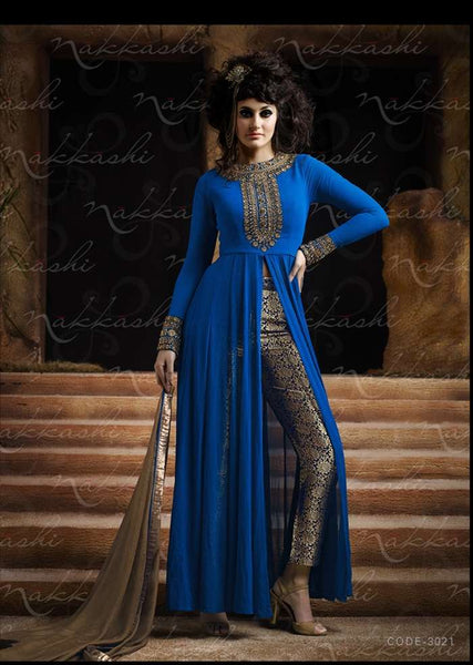 NKC2301 Blue Nakkashi  EID AND PARTY WEAR SUIT - Asian Party Wear