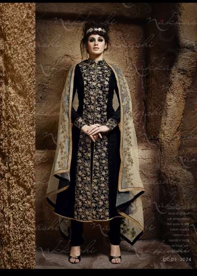 NKC2304 Black Nakkashi PARTY WEAR SUIT - Asian Party Wear