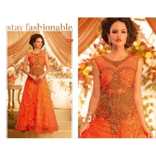 Orange and Gold GOWNS 2 WEDDING WEAR HEAVY EMBROIDERED GOWN - Asian Party Wear