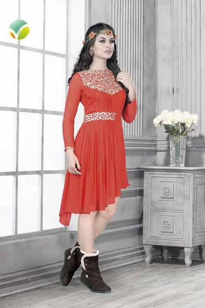 ORANGE READYMADE GEORGETTE KURTI - Asian Party Wear