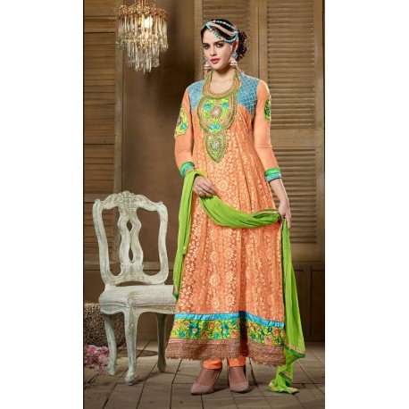 Orange SHABANA BY SAINX DESIGNER WEAR ANARKALI - Asian Party Wear