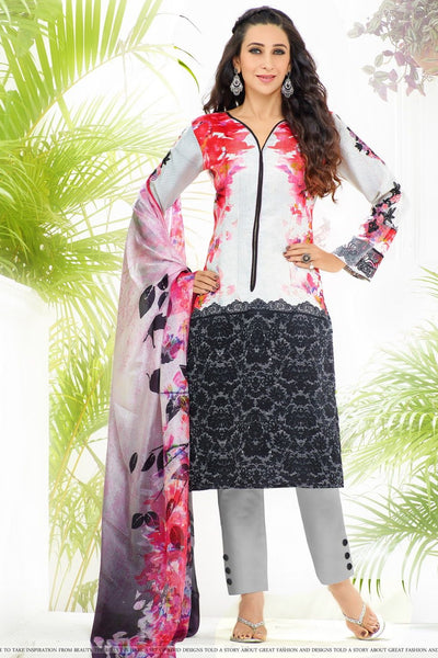 P70012 SLEET GREY AND WHITE KARISHMA KAPOOR PASHMINA DESIGNER SUIT - Asian Party Wear