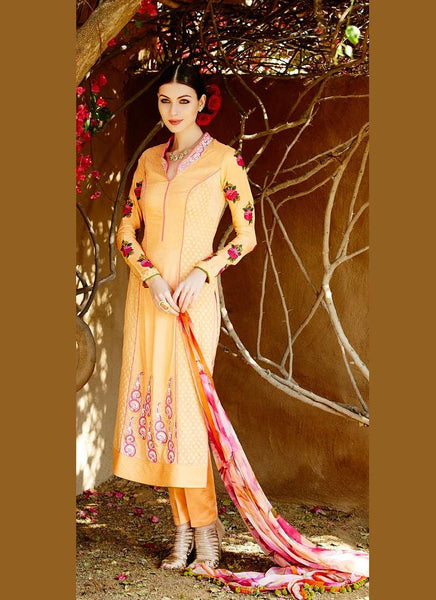 YELLOW AND PINK HEER 5005 STRAIGHT DRESS SUIT - Asian Party Wear