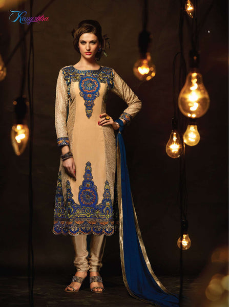 Peach RANGSUTRA PARTY WEAR GEORGETTE CHURIDAR LONG SALWAR SUIT - Asian Party Wear