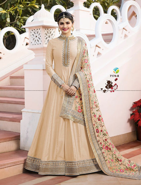 PEACH INDIAN WEDDING WEAR ANARKALI DRESS - Asian Party Wear