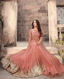 5203-C PEACH MAISHA ZUAAN WEDDING WEAR GOWN - Asian Party Wear