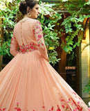 PEACH FLORAL EMBROIDERED EVENING AND WEDDING WEAR GOWN - Asian Party Wear